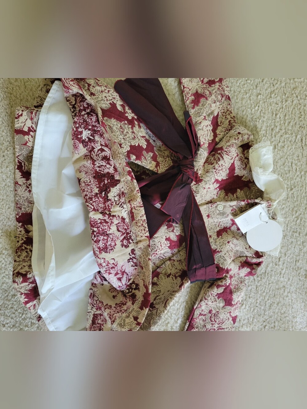 Pepa LONDON Burgundy and Cream Floral Brocade Girls Dress with Bow - Picture 3 of 3